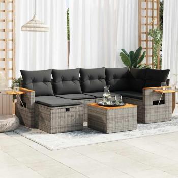 ARDEBO.de - 7-tlg. Garten-Sofagarnitur mit Kissen Grau Poly Rattan
