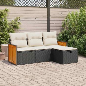 ARDEBO.de - 4-tlg. Garten-Sofagarnitur mit Kissen Schwarz Poly Rattan