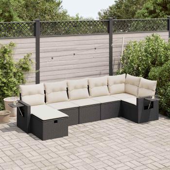 ARDEBO.de - 7-tlg. Garten-Sofagarnitur mit Kissen Schwarz Poly Rattan