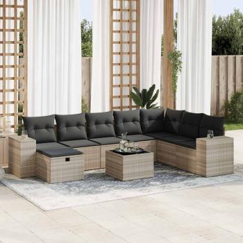 ARDEBO.de - 9-tlg. Garten-Sofagarnitur mit Kissen Hellgrau Poly Rattan