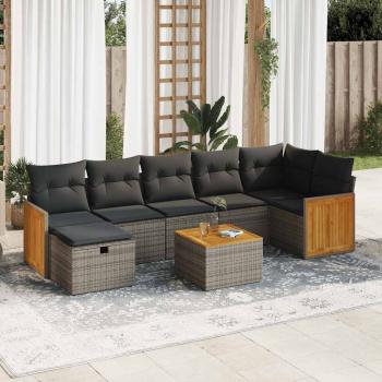 ARDEBO.de - 8-tlg. Garten-Sofagarnitur mit Kissen Grau Poly Rattan