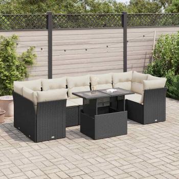 ARDEBO.de - 8-tlg. Garten-Sofagarnitur mit Kissen Schwarz Poly Rattan