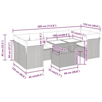 8-tlg. Garten-Sofagarnitur mit Kissen Schwarz Poly Rattan