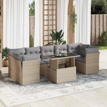 ARDEBO.de - 8-tlg. Garten-Sofagarnitur mit Kissen Beige Poly Rattan