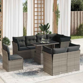 ARDEBO.de - 9-tlg. Garten-Sofagarnitur mit Kissen Grau Poly Rattan