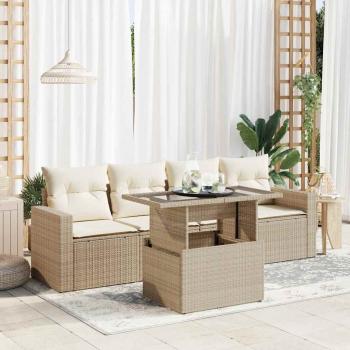 ARDEBO.de - 5-tlg. Garten-Sofagarnitur mit Kissen Beige Poly Rattan