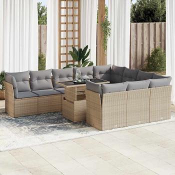 ARDEBO.de - 11-tlg. Garten-Sofagarnitur mit Kissen Beige Poly Rattan
