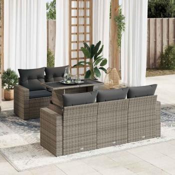 ARDEBO.de - 6-tlg. Garten-Sofagarnitur mit Kissen Grau Poly Rattan