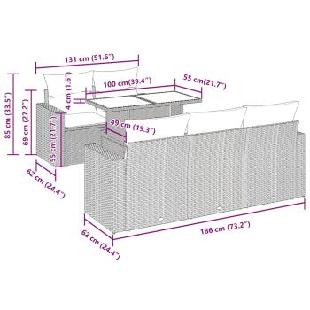 7-tlg. Garten-Sofagarnitur mit Kissen Braun Poly Rattan