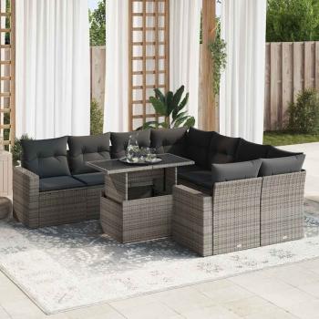 ARDEBO.de - 9-tlg. Garten-Sofagarnitur mit Kissen Grau Poly Rattan