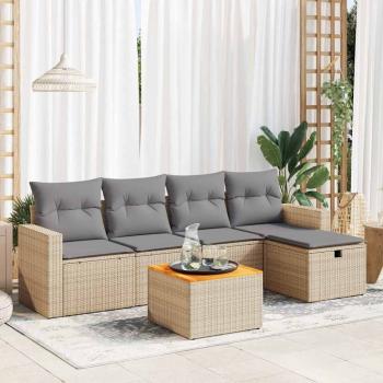 ARDEBO.de - 6-tlg. Garten-Sofagarnitur mit Kissen Beige Poly Rattan
