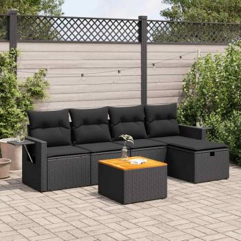 ARDEBO.de - 6-tlg. Garten-Sofagarnitur mit Kissen Schwarz Poly Rattan