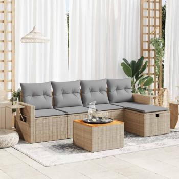 ARDEBO.de - 6-tlg. Garten-Sofagarnitur mit Kissen Beige Poly Rattan