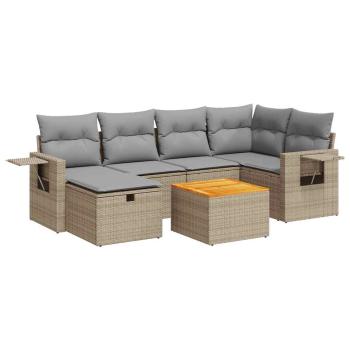 ARDEBO.de - 7-tlg. Garten-Sofagarnitur mit Kissen Beige Poly Rattan
