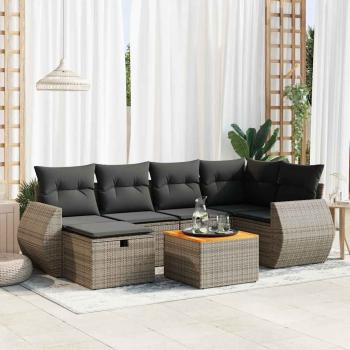 ARDEBO.de - 7-tlg. Garten-Sofagarnitur mit Kissen Grau Poly Rattan
