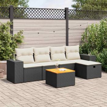 ARDEBO.de - 6-tlg. Garten-Sofagarnitur mit Kissen Schwarz Poly Rattan