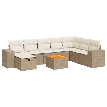 9-tlg. Garten-Sofagarnitur mit Kissen Beige Poly Rattan