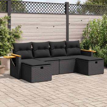 ARDEBO.de - 6-tlg. Garten-Sofagarnitur mit Kissen Schwarz Poly Rattan
