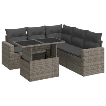6-tlg. Garten-Sofagarnitur mit Kissen Grau Poly Rattan