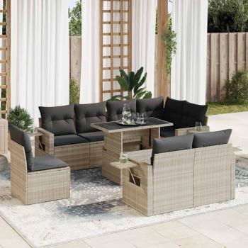 ARDEBO.de - 9-tlg. Garten-Sofagarnitur mit Kissen Hellgrau Poly Rattan