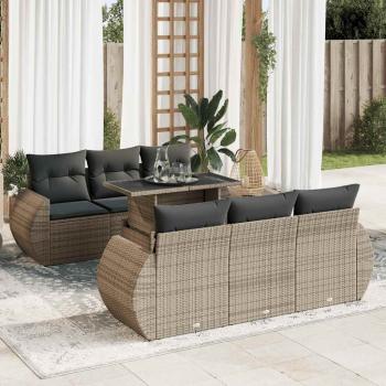 ARDEBO.de - 7-tlg. Garten-Sofagarnitur mit Kissen Grau Poly Rattan