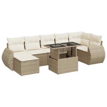 8-tlg. Garten-Sofagarnitur mit Kissen Beige Poly Rattan