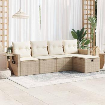 ARDEBO.de - 5-tlg. Garten-Sofagarnitur mit Kissen Beige Poly Rattan