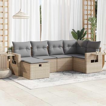 ARDEBO.de - 6-tlg. Garten-Sofagarnitur mit Kissen Beige Poly Rattan
