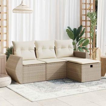 ARDEBO.de - 4-tlg. Garten-Sofagarnitur mit Kissen Beige Poly Rattan