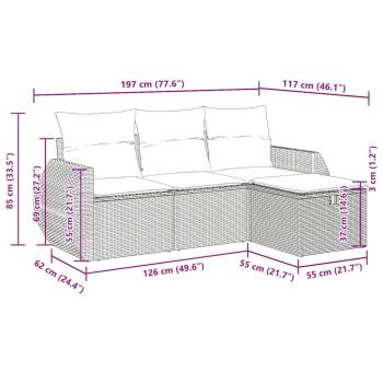 4-tlg. Garten-Sofagarnitur mit Kissen Beige Poly Rattan