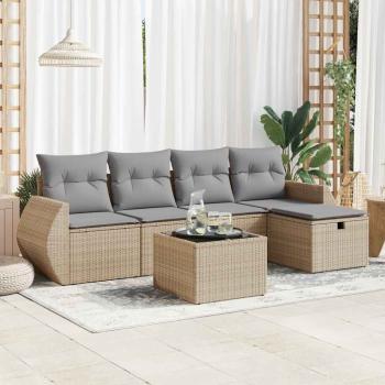 ARDEBO.de - 6-tlg. Garten-Sofagarnitur mit Kissen Beige Poly Rattan