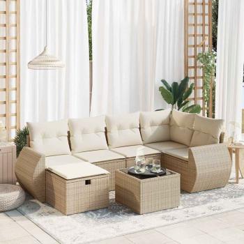 ARDEBO.de - 7-tlg. Garten-Sofagarnitur mit Kissen Beige Poly Rattan