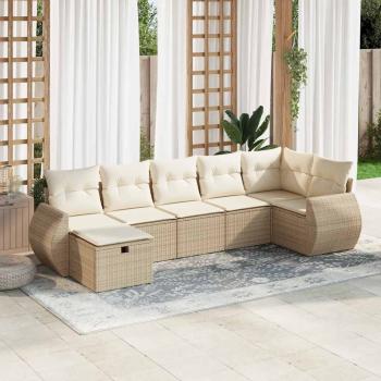 ARDEBO.de - 7-tlg. Garten-Sofagarnitur mit Kissen Beige Poly Rattan