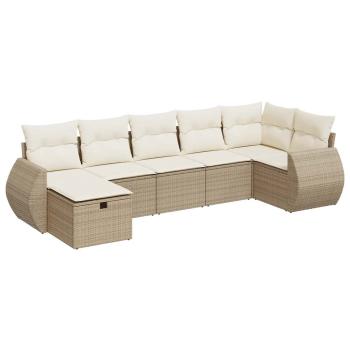 7-tlg. Garten-Sofagarnitur mit Kissen Beige Poly Rattan