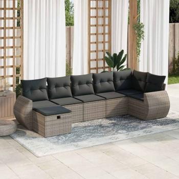ARDEBO.de - 7-tlg. Garten-Sofagarnitur mit Kissen Grau Poly Rattan