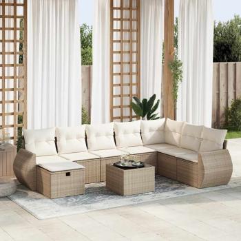 ARDEBO.de - 9-tlg. Garten-Sofagarnitur mit Kissen Beige Poly Rattan