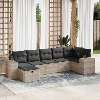 ARDEBO.de - 7-tlg. Garten-Sofagarnitur mit Kissen Hellgrau Poly Rattan