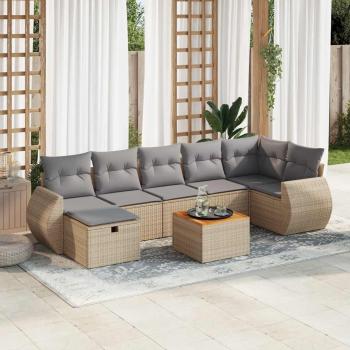 ARDEBO.de - 8-tlg. Garten-Sofagarnitur mit Kissen Beige Poly Rattan