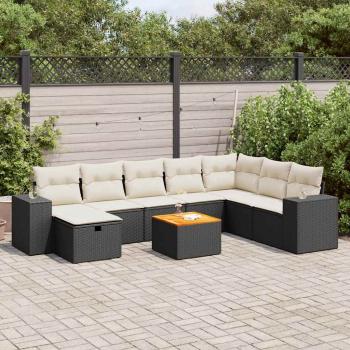 ARDEBO.de - 9-tlg. Garten-Sofagarnitur mit Kissen Schwarz Poly Rattan
