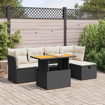 ARDEBO.de - 6-tlg. Garten-Sofagarnitur mit Kissen Schwarz Poly Rattan