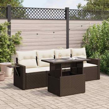 ARDEBO.de - 5-tlg. Garten-Sofagarnitur mit Kissen Braun Poly Rattan