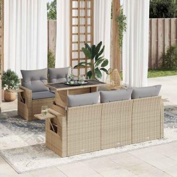 ARDEBO.de - 6-tlg. Garten-Sofagarnitur mit Kissen Beige Poly Rattan
