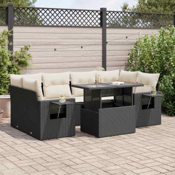 ARDEBO.de - 7-tlg. Garten-Sofagarnitur mit Kissen Schwarz Poly Rattan