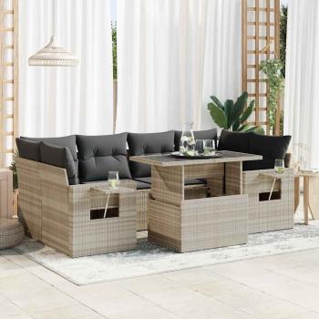 ARDEBO.de - 7-tlg. Garten-Sofagarnitur mit Kissen Hellgrau Poly Rattan