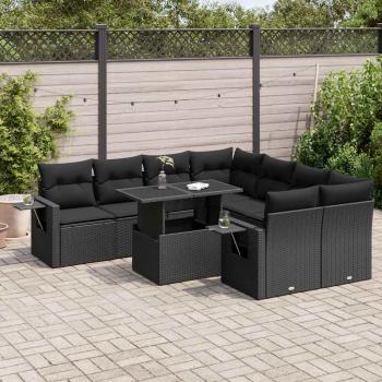 ARDEBO.de - 9-tlg. Garten-Sofagarnitur mit Kissen Schwarz Poly Rattan