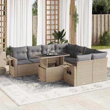 ARDEBO.de - 9-tlg. Garten-Sofagarnitur mit Kissen Beige Poly Rattan