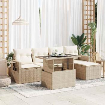 ARDEBO.de - 6-tlg. Garten-Sofagarnitur mit Kissen Beige Poly Rattan