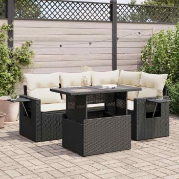 ARDEBO.de - 5-tlg. Garten-Sofagarnitur mit Kissen Schwarz Poly Rattan