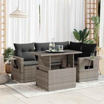 ARDEBO.de - 5-tlg. Garten-Sofagarnitur mit Kissen Grau Poly Rattan