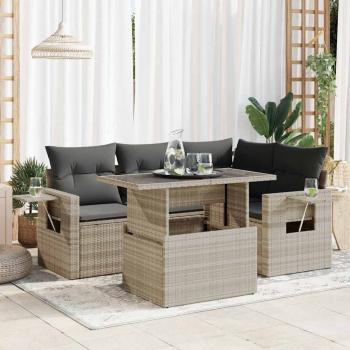 ARDEBO.de - 5-tlg. Garten-Sofagarnitur mit Kissen Hellgrau Poly Rattan